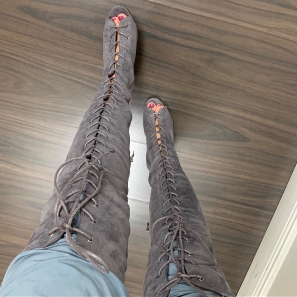 Brand New Sexy Grey Boutique Lace Up Heeled Boots - Picture 6 of 6